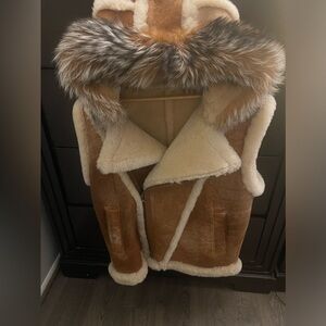 Shearling Vest with Fox Fur Trim